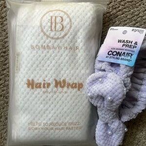 Bombay Hair White Hair Wrap and Conair Gray Headband Set